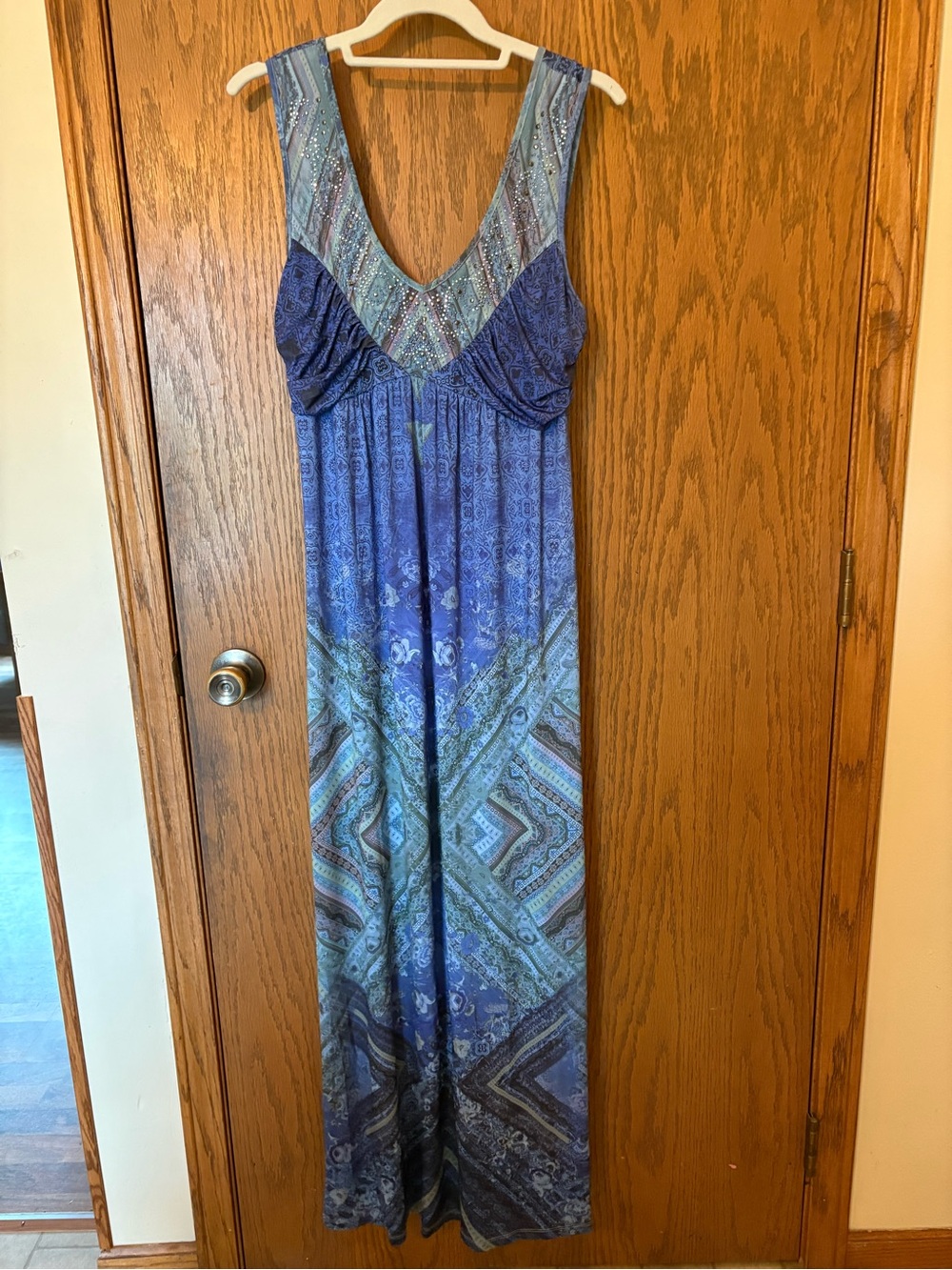 live and let live Blue Multi-Pattern V-Neck Maxi Dress